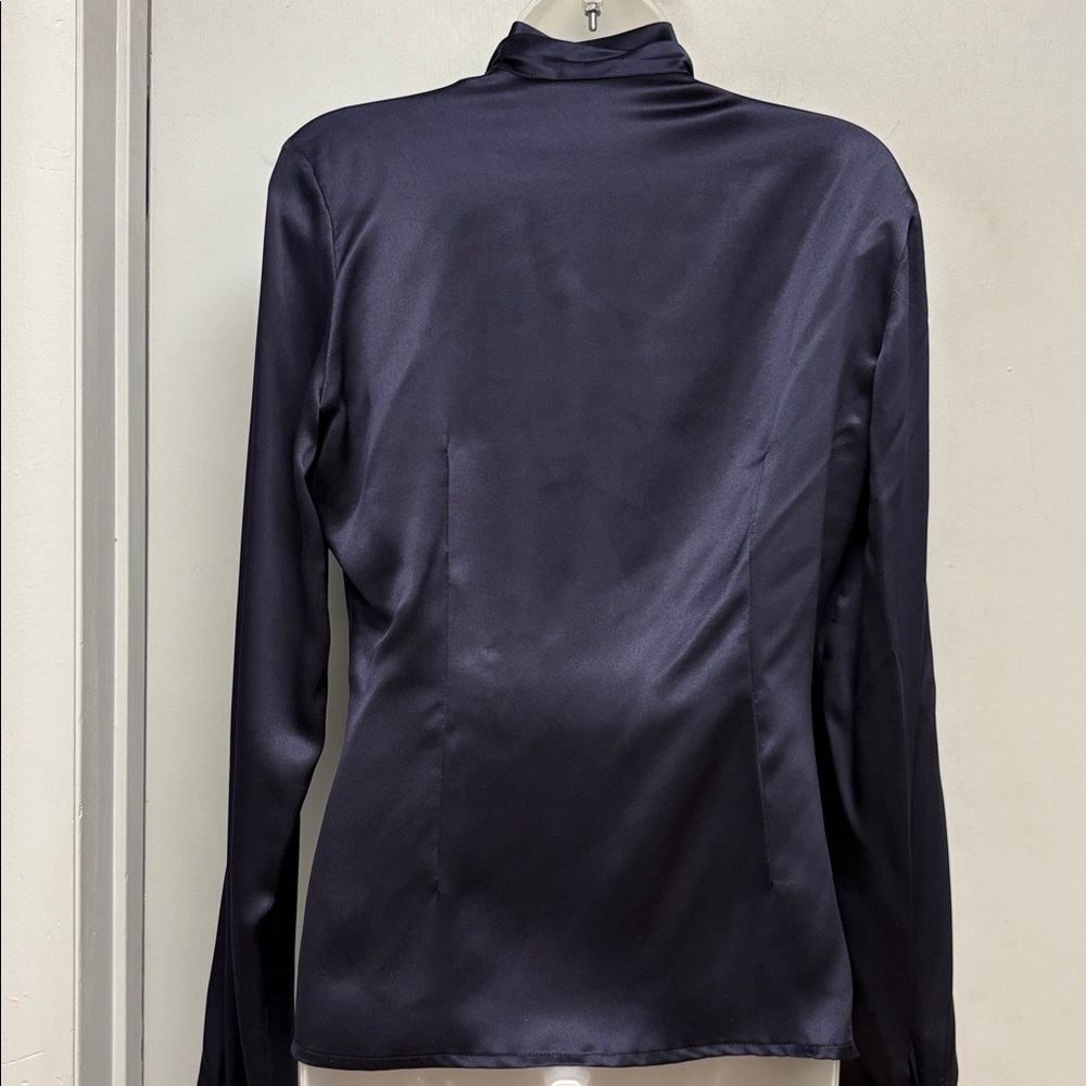 Versus Versace Navy Satin Bow Tie Button-Up Blouse - Picture 4 of 12